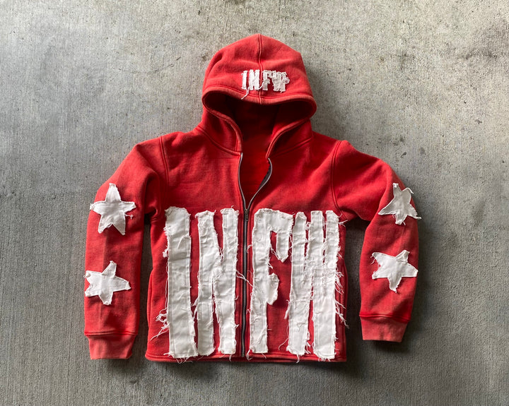 Custom High Quality Streetwear Wash Cut And Sew Zip Up Applique Hoodie Distressed Embroidery Patch Hoodie