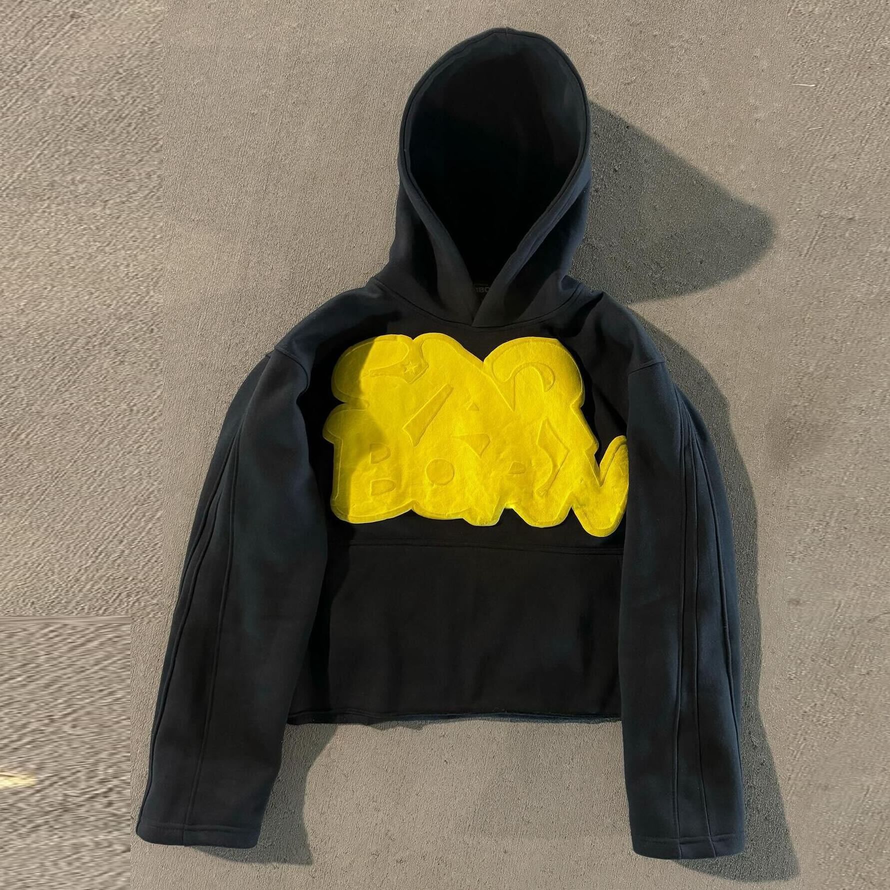 Custom Bubble Letter Street Wear Plain Cotton French Terry Side Pockets Cropped Hoodie Men Puff Printed