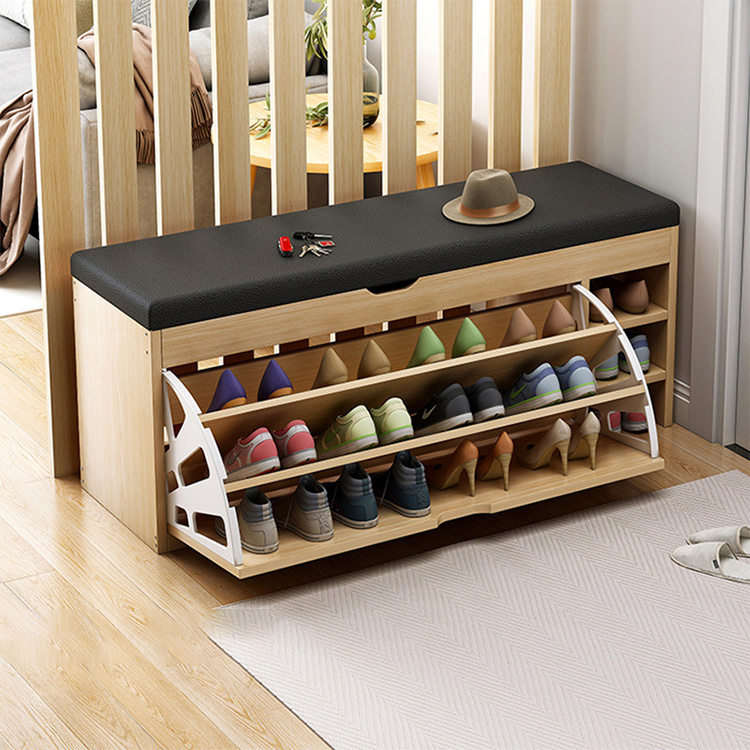 Ekintop living room furniture smart shoe cabinet modern wood rotating shoe rack wooden bench