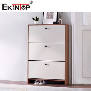 Ekintop home simple white color wood storage shoe cabinet entrance furniture melamine shoe rack organizers