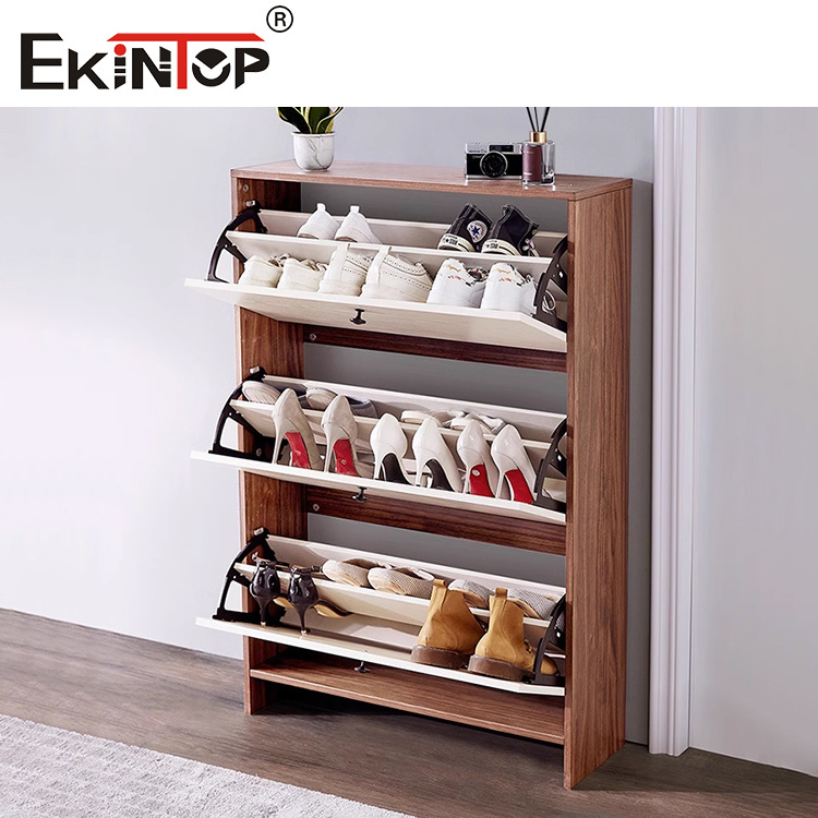 Ekintop home simple white color wood storage shoe cabinet entrance furniture melamine shoe rack organizers