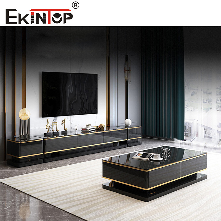 Ekintop living room furniture sets metal center coffee tables with drawer modern luxury glass coffee table and tv stand