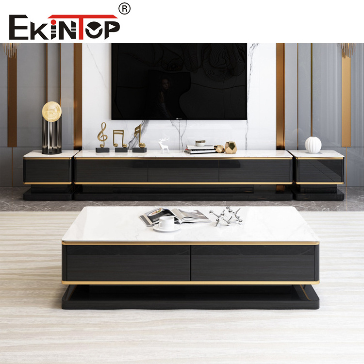 Ekintop living room furniture sets metal center coffee tables with drawer modern luxury glass coffee table and tv stand