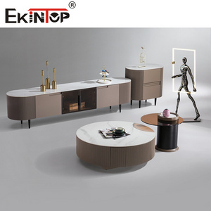 Ekintop modern design light luxury living room furniture marble stone top wooden tv stand and coffee table set