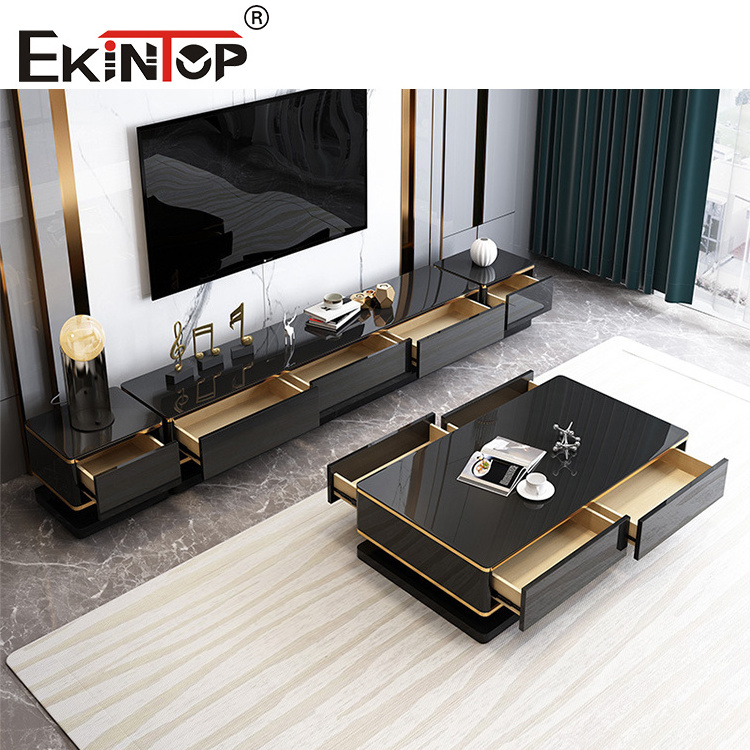 Ekintop living room furniture sets metal center coffee tables with drawer modern luxury glass coffee table and tv stand