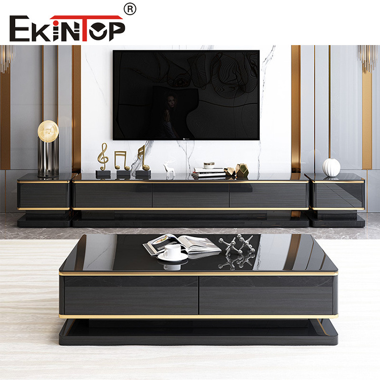 Ekintop living room furniture sets metal center coffee tables with drawer modern luxury glass coffee table and tv stand