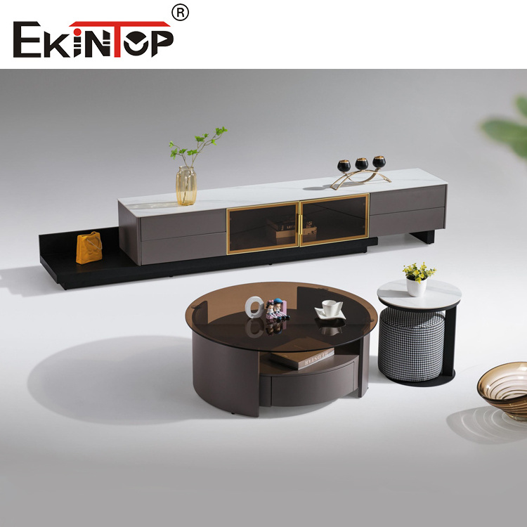 Ekintop modern design light luxury living room furniture marble stone top wooden tv stand and coffee table set