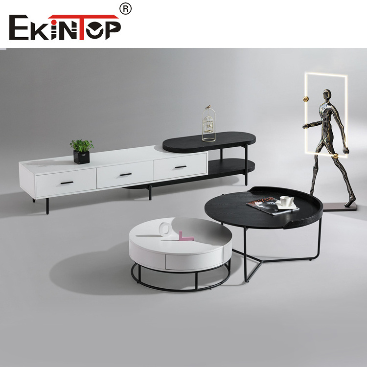 Ekintop modern design light luxury living room furniture marble stone top wooden tv stand and coffee table set