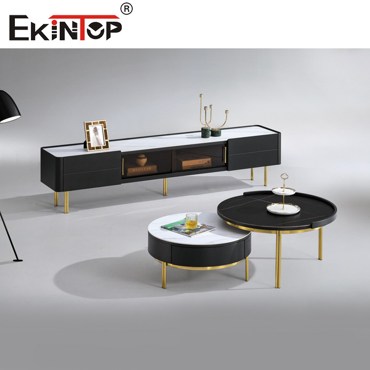 Ekintop modern design light luxury living room furniture marble stone top wooden tv stand and coffee table set