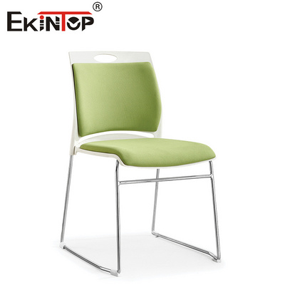 Ekintop Hot Sale Upholstered Padded Plastic Stackable Chair Office Metal Frame Fabric Armless Stacking Plastic Conference Chairs