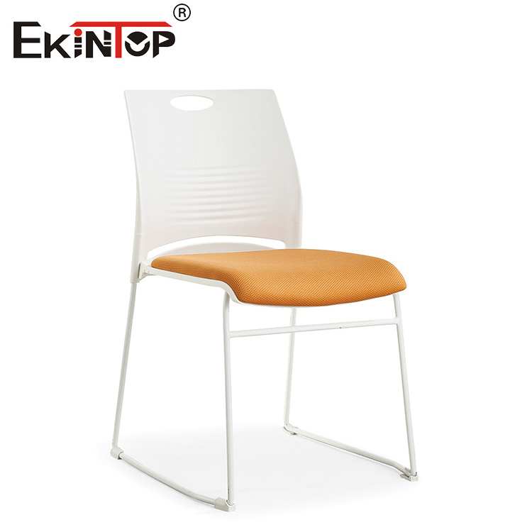 Ekintop Hot Sale Upholstered Padded Plastic Stackable Chair Office Metal Frame Fabric Armless Stacking Plastic Conference Chairs