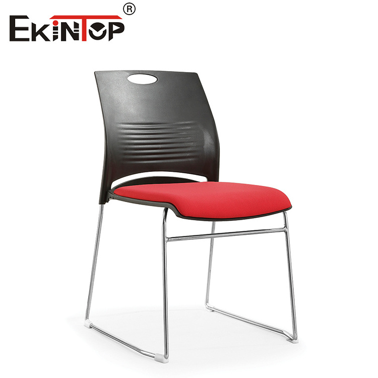 Ekintop Hot Sale Upholstered Padded Plastic Stackable Chair Office Metal Frame Fabric Armless Stacking Plastic Conference Chairs