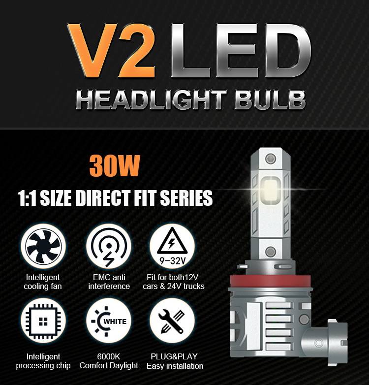 2024 Factory Price New 10000lm V2 LED Headlight Buolb H7 H4 H11 880 881 Led Car Lights 9005 Car Led Headlight