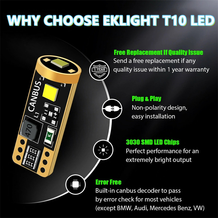 Ultra Bright LED Canbus T10 led light bulb 3030 3 SMD W5W T10 12V  24V Canbus no Error Auto Interior LED Bulb