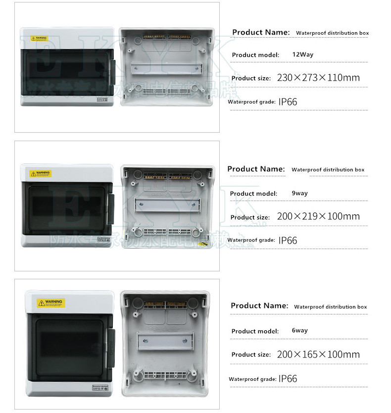 IP66  6ways waterproof Circuit Breaker Electrical Plastic combiner  ABS distribution box with busbar use for mcb contactor