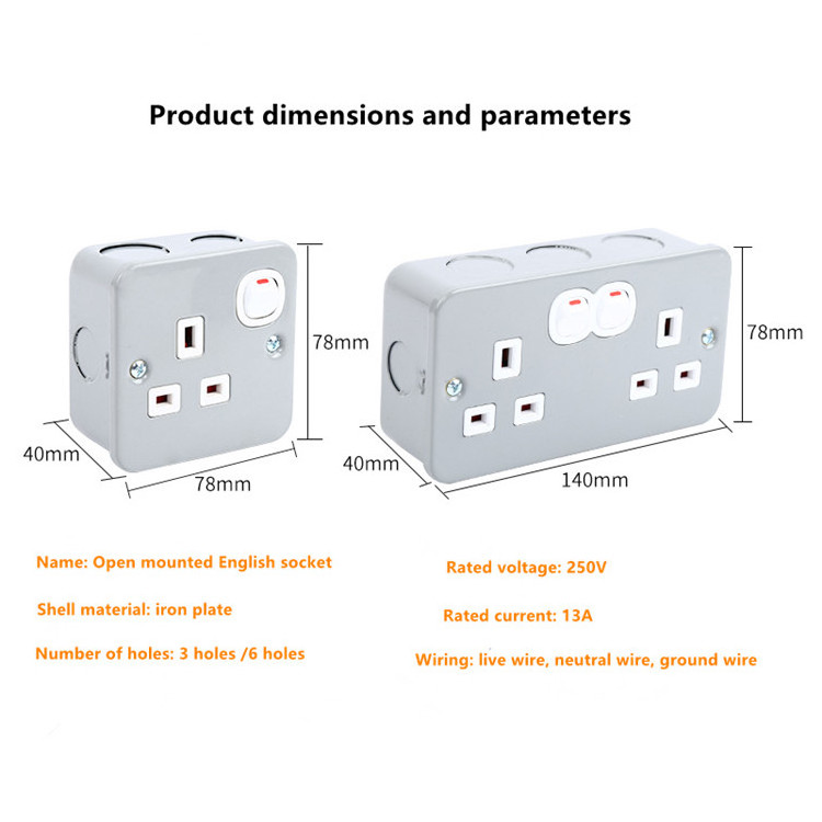 13A double   Electric Metal Clad Switch Socket Box