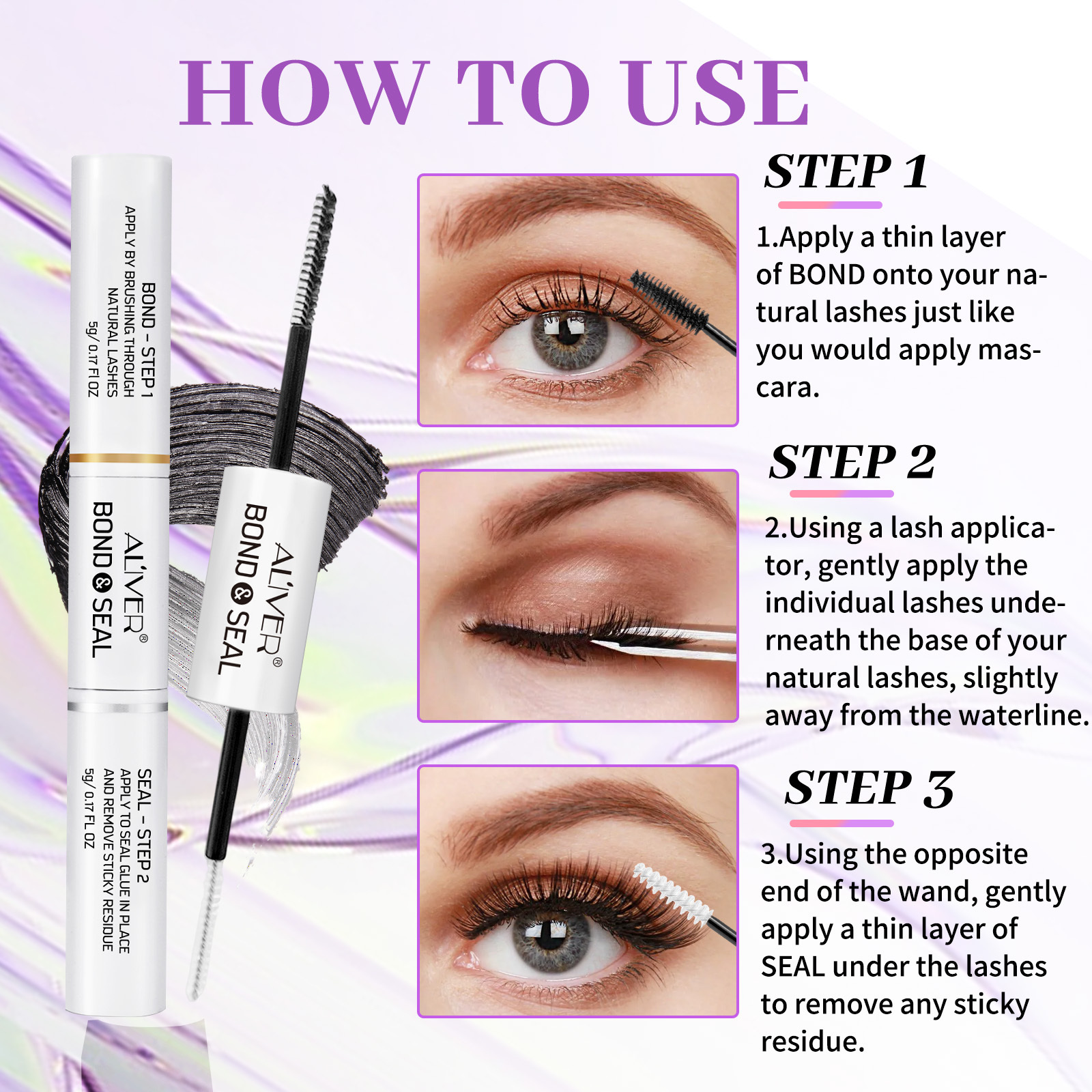 ALIVER Long Lasting Waterproof 2-IN-1 Bond And Seal Lash Glue Adhesive Private Label Eyelash Glue For False Eyelashes Extension