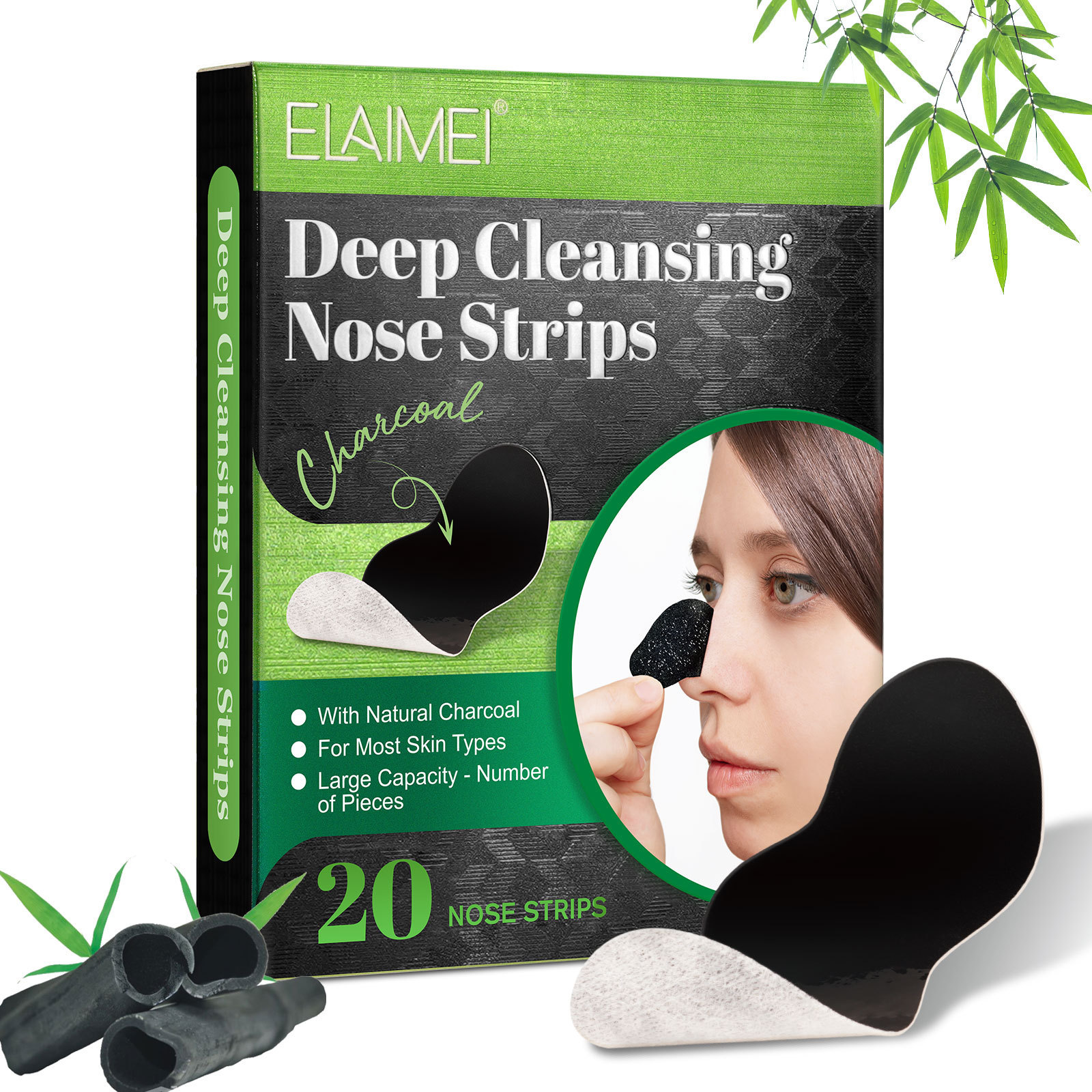 ELAIMNEI Bamboo Charcoal Deep Cleansing Nose Strips Blackhead Removal Peel Off Mask Plants Pore Nose Patch Strips For Blackhead