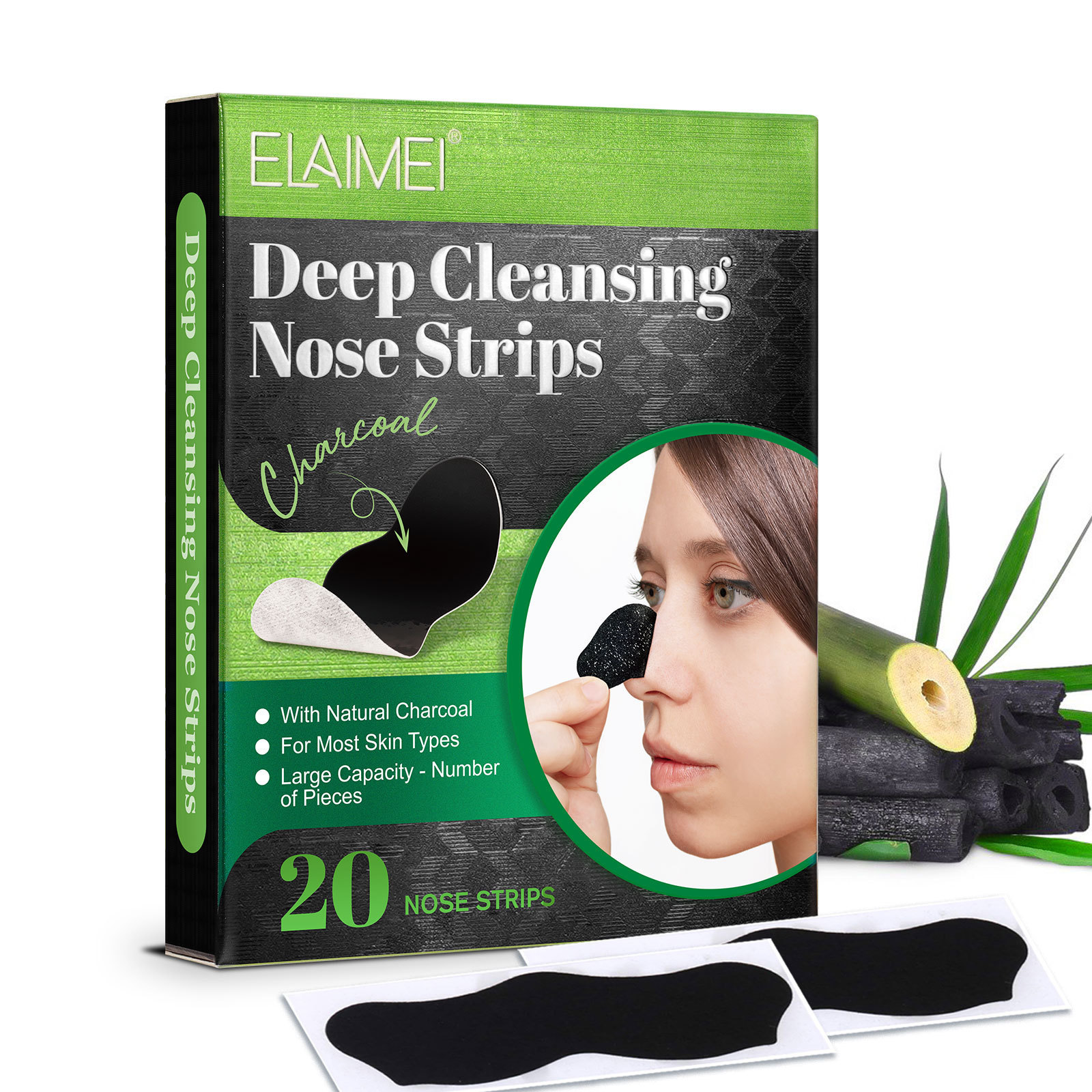 ELAIMNEI Bamboo Charcoal Deep Cleansing Nose Strips Blackhead Removal Peel Off Mask Plants Pore Nose Patch Strips For Blackhead