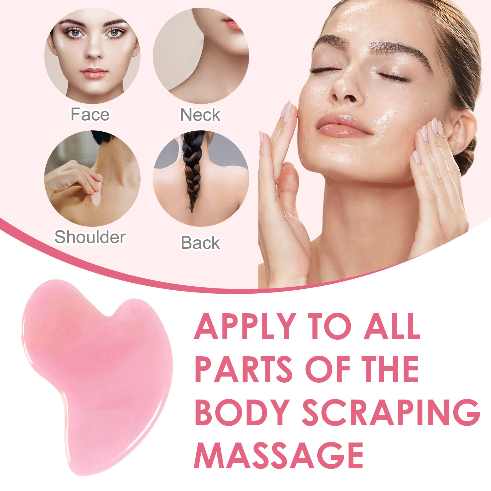 ALIVER Pink Jade Gua Sha Stones Facial Tool Natural Jade Stone Guasha Board For SPA Gua Sha Scraping Massage Tool on Face