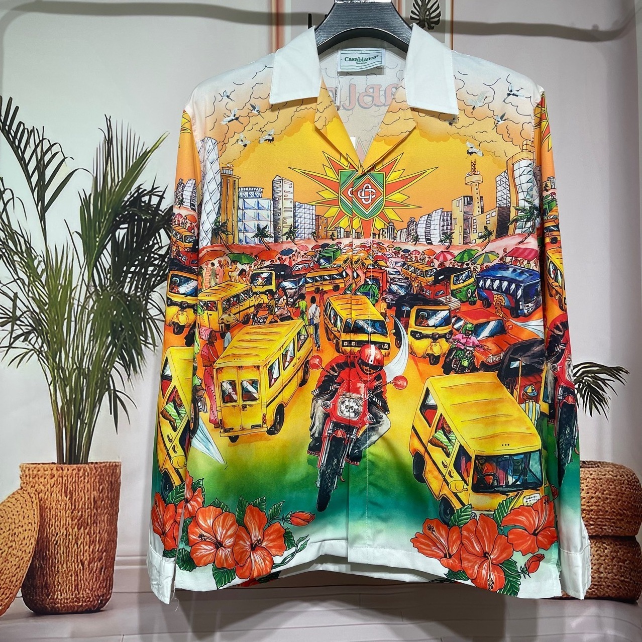 Spring and Summer new design Casablanca men's long-sleeved shirt Hawaii 3d digital printing racing pattern foreign trade