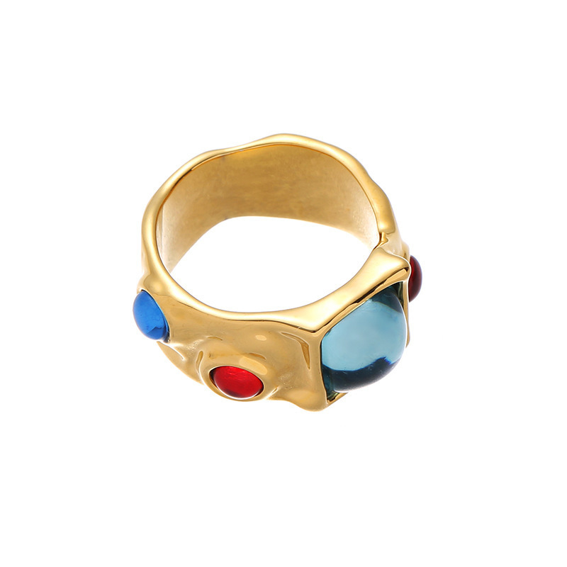 Brass Plated With 18k Real Gold, European And American Medieval Fashionable And Exaggerated Design, Color Resin Ring Bracelet