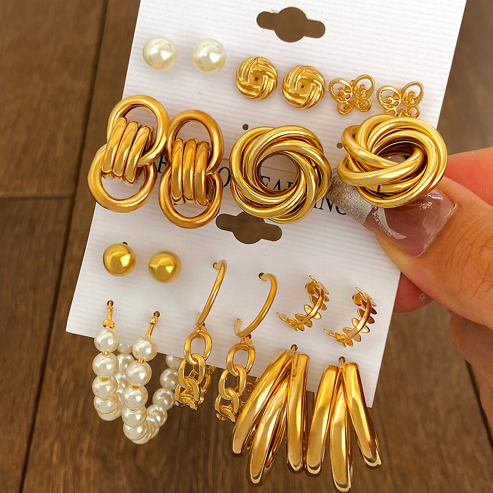 Custom 18K Gold Plated Stainless Steel Butterfly Pearl  Fashion Jewelry Clip on Stud Drop Earrings Hoop Earrings Set