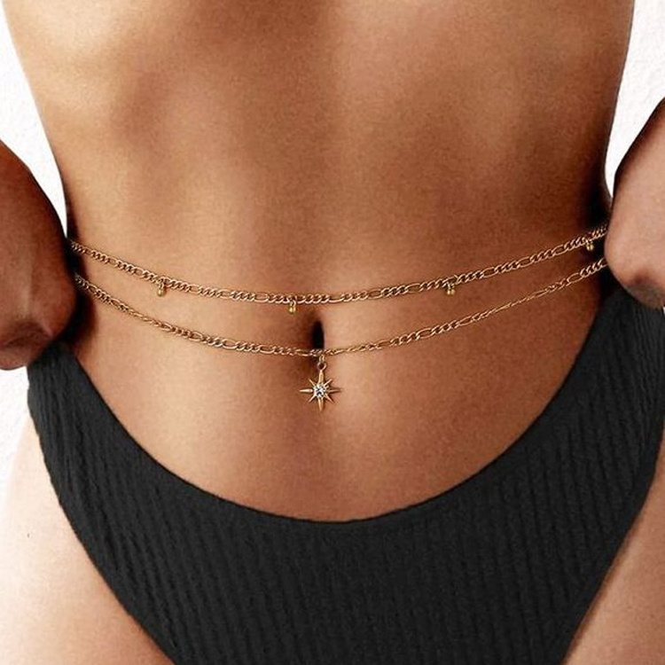 Fashion Sparkling Rhinestone T Shape Body Chain Body Accessories Glittering Crystal Diamond Belly Waist Chain