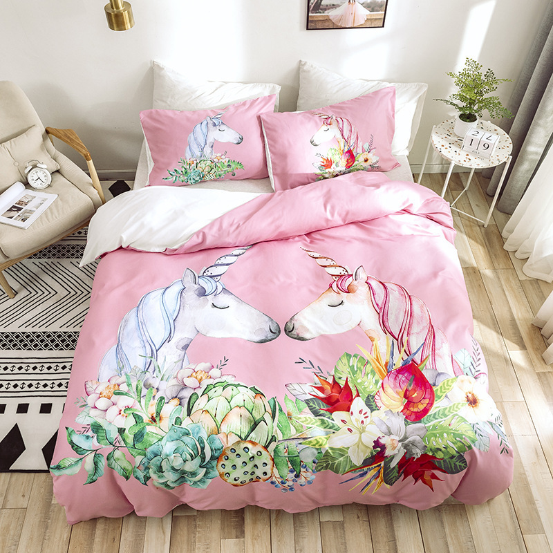 3D digital print Unicorn Bedding Set organic cotton for girls kids Cartoon home duvets cover set