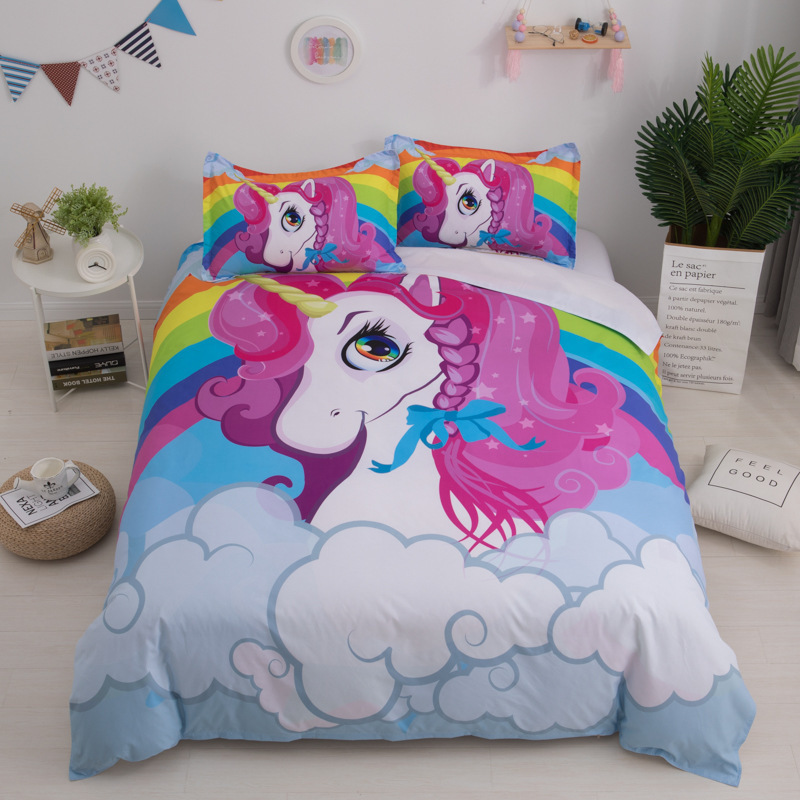 3D digital print Unicorn Bedding Set organic cotton for girls kids Cartoon home duvets cover set