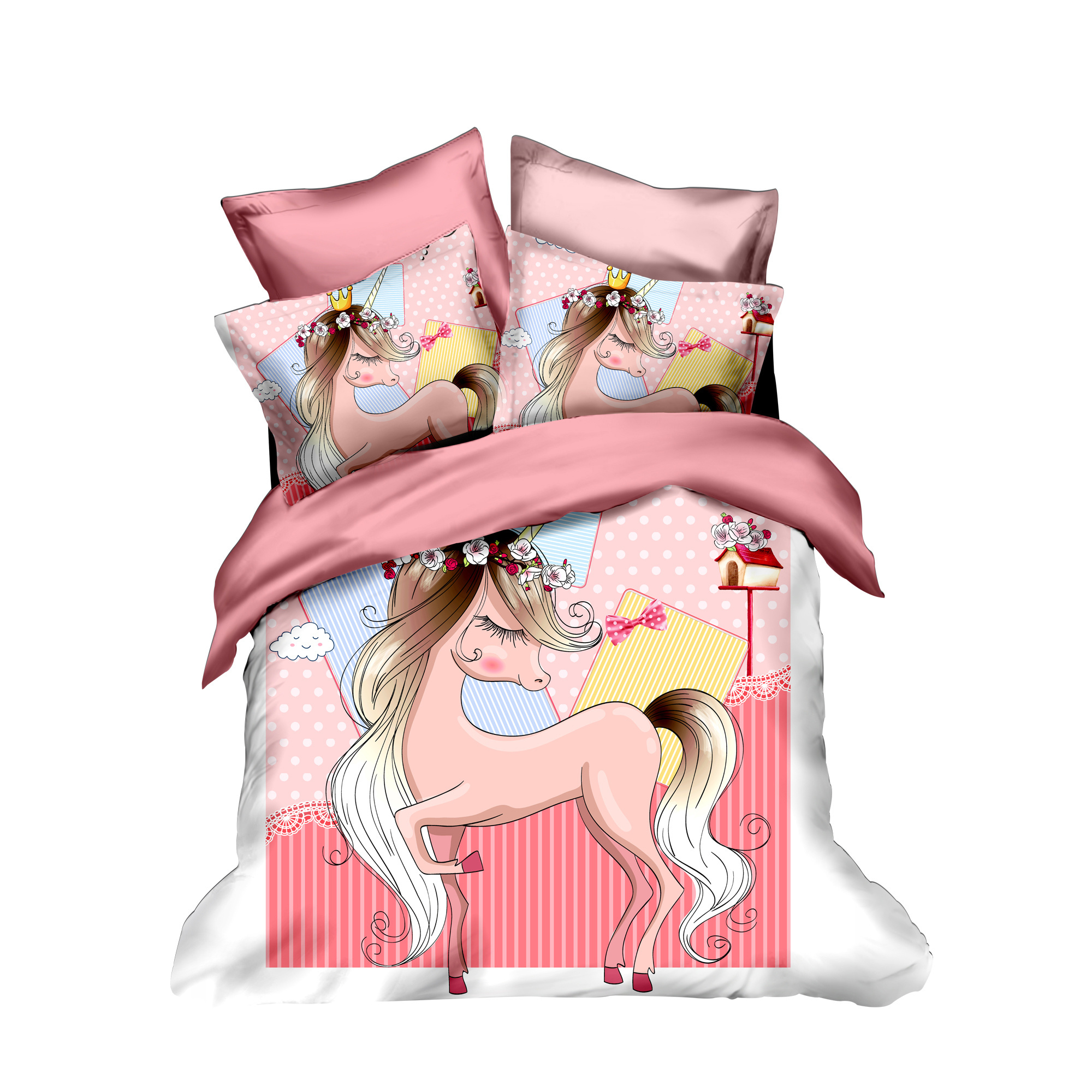 Wholesale custom unicorn bedding set kids cotton bedlinen duvet cover 3D home wholesale bed cover bed sheet cover