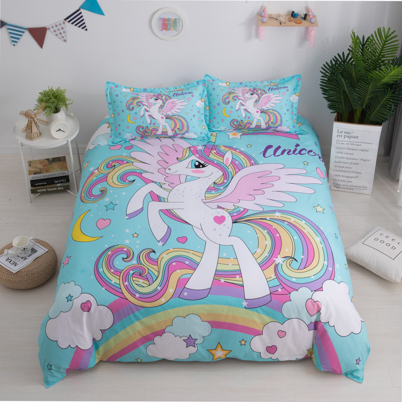 3D digital print Unicorn Bedding Set organic cotton for girls kids Cartoon home duvets cover set