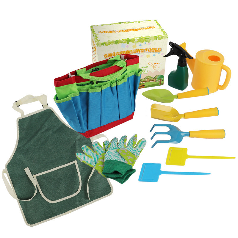 Gardening Set Tool Kit for Kids STEM Includes Tote Bag, Spade, Watering Can, Rake, Fork, Trowel and Gloves