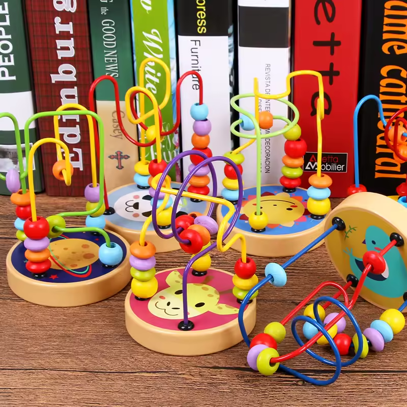 Montessori Mini Wire Roller Puzzle Counting Frames Wooden Educational Circle Bead Maze Toys For Baby Toddler Kids Boys & Girls