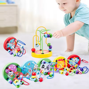 Montessori Mini Wire Roller Puzzle Counting Frames Wooden Educational Circle Bead Maze Toys For Baby Toddler Kids Boys & Girls