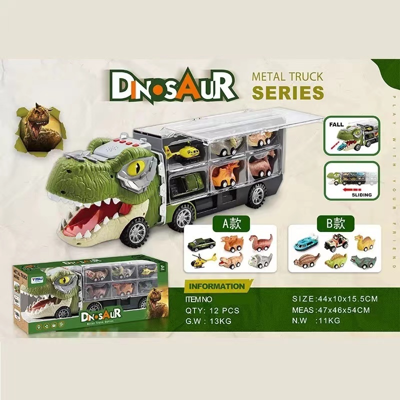 13 in 1 Dinosaur Truck for Kids, with 12 Pull Back Dinosaur Car Vehicles