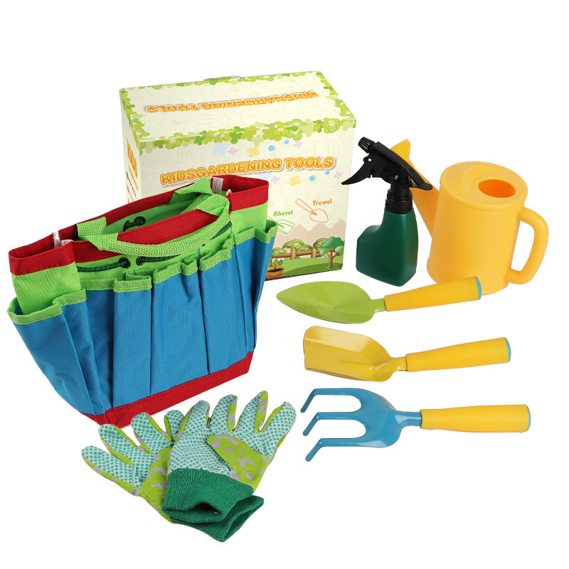 Gardening Set Tool Kit for Kids STEM Includes Tote Bag, Spade, Watering Can, Rake, Fork, Trowel and Gloves