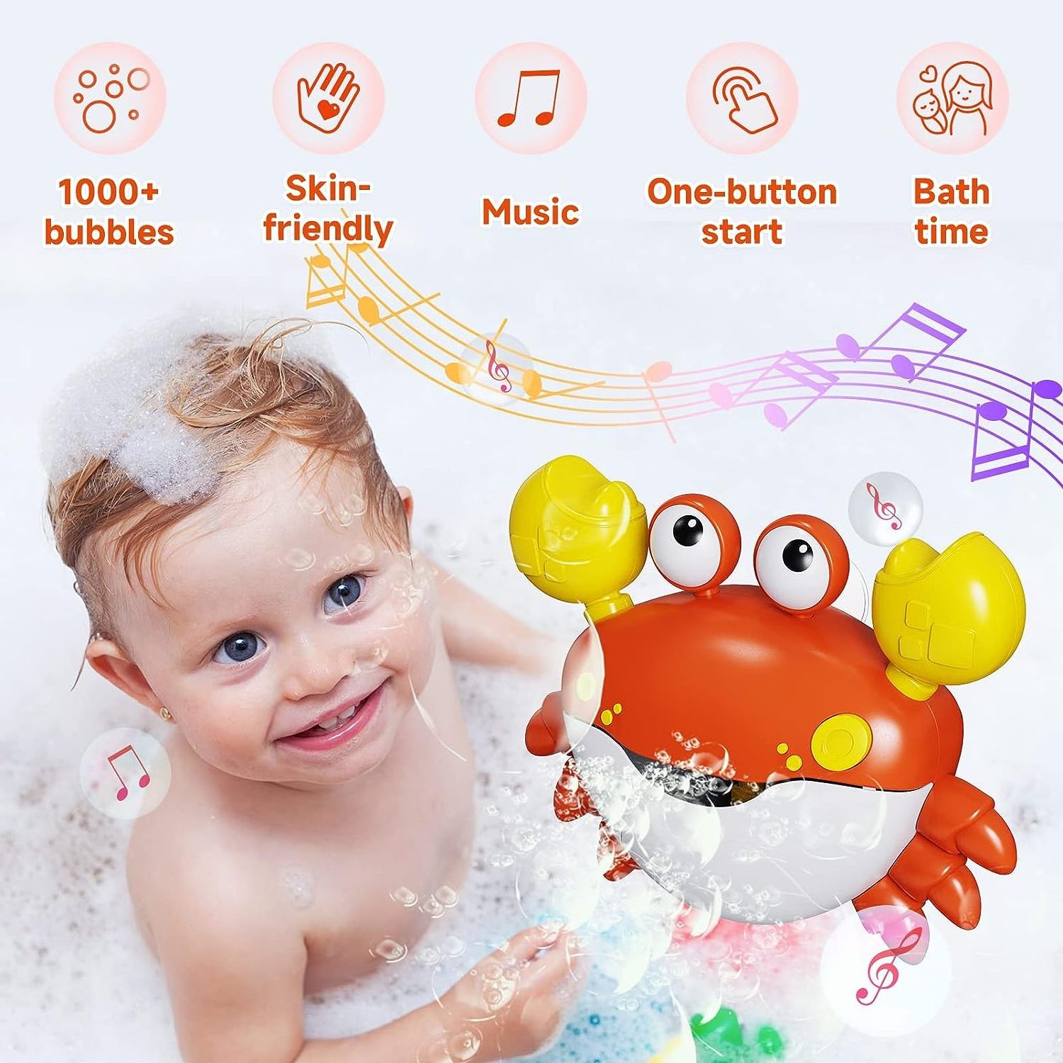 Crab Bath Toys Bath Toys for Toddlers Blow Bubbles and Plays 12 Children Songs Sing-Along Bath Bubble Maker for Baby