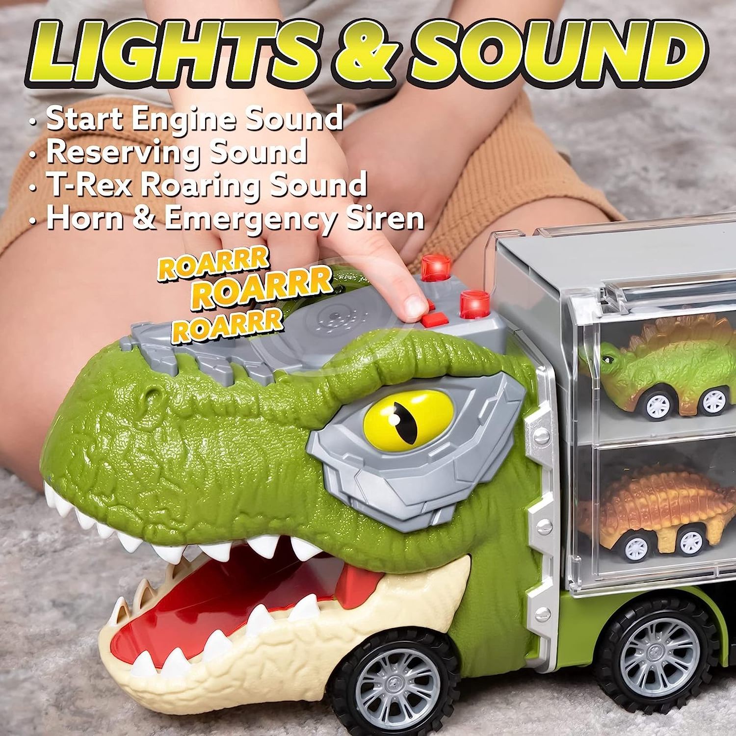 13 in 1 Dinosaur Truck for Kids, with 12 Pull Back Dinosaur Car Vehicles