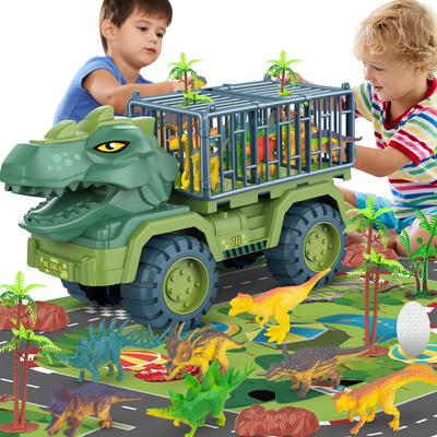 Dinosaur Transport Truck Play set Large Size Tyrannosaurus Vehicle Carrier Car Toys Monster Truck with 12 Dino Figures