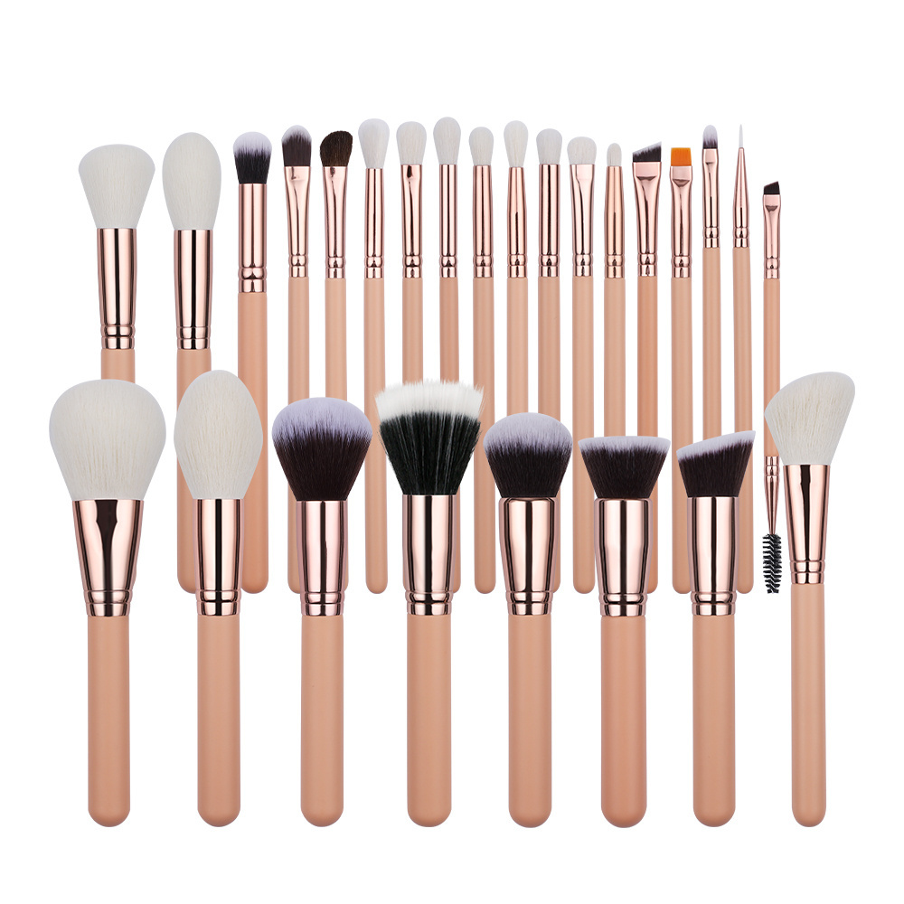 2024 New Style Luxury Makeup Brushes Set 26pcs Pink Wooden Handle Rose Gold Tube Soft Fluffy Hair High End Brushes For Makeup