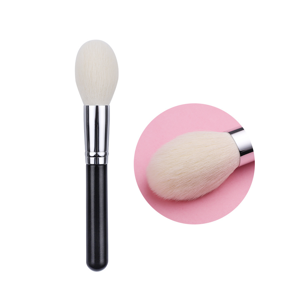 New High Quality Soft Fluffy Vegan Powder Brush Black Silver Custom Logo One Piece Single Cosmetic Brush Wholesale Price