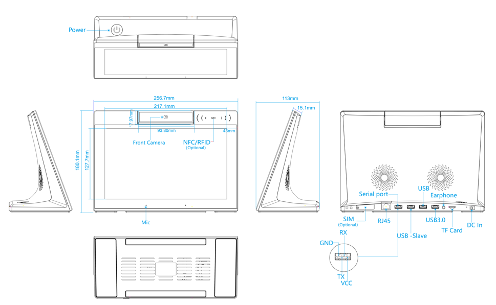 WL1026T(2021) Tablet L Shape Android NFC POE Tablet PC 10.1 Inch L Shape RK3566 Android 11 Wifi android Tablet