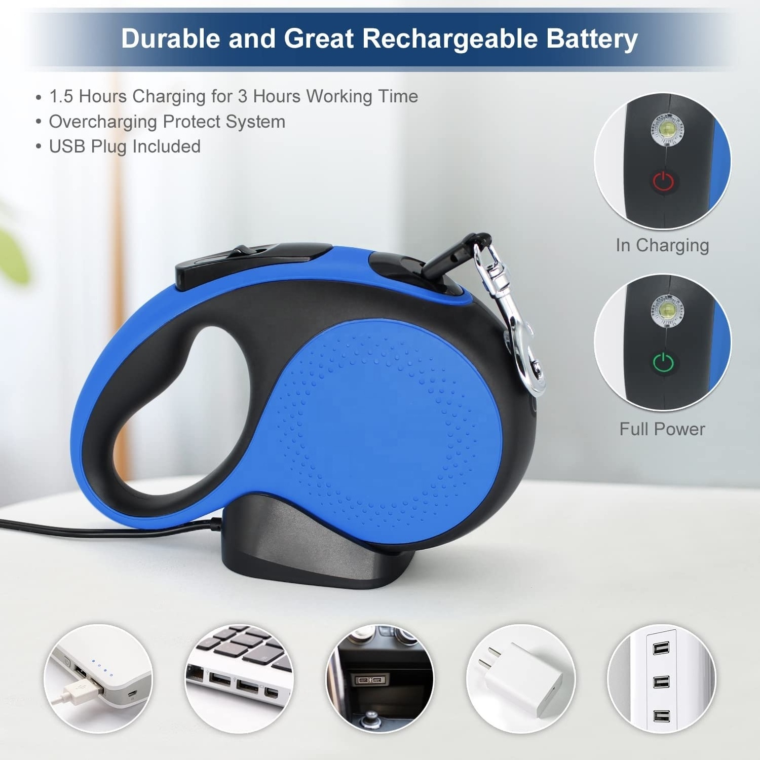 Retractable Dog Leash with Rechargeable LED Flashlight for Night Walks 16FT Dog Walking Leash