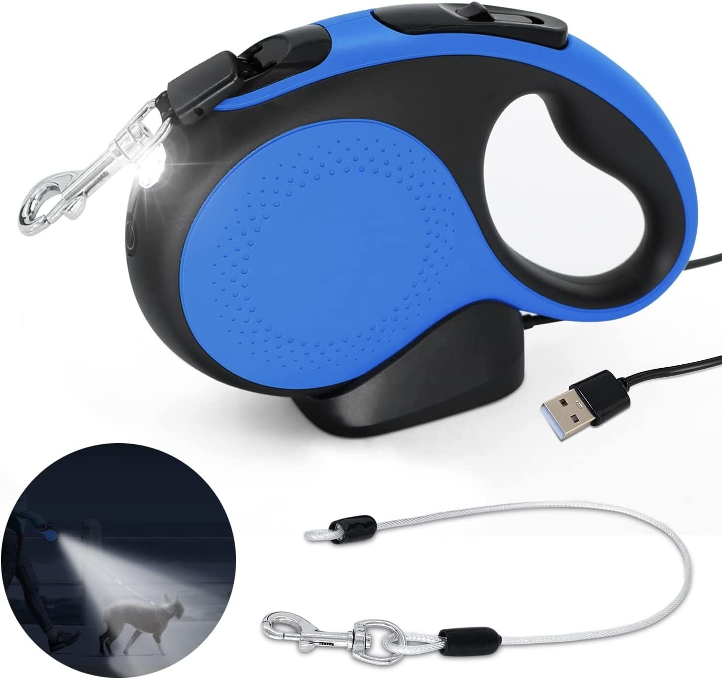 Retractable Dog Leash with Rechargeable LED Flashlight for Night Walks 16FT Dog Walking Leash