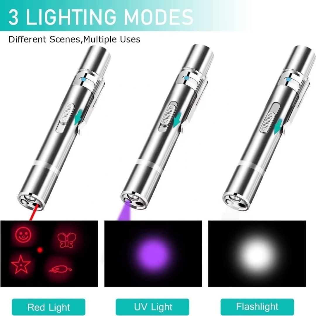 Cat Toy Laser Pointer with 5 Adjustable Patterns USB Recharge Laser Long Range and 3 Modes Training Chaser Interactive Toy