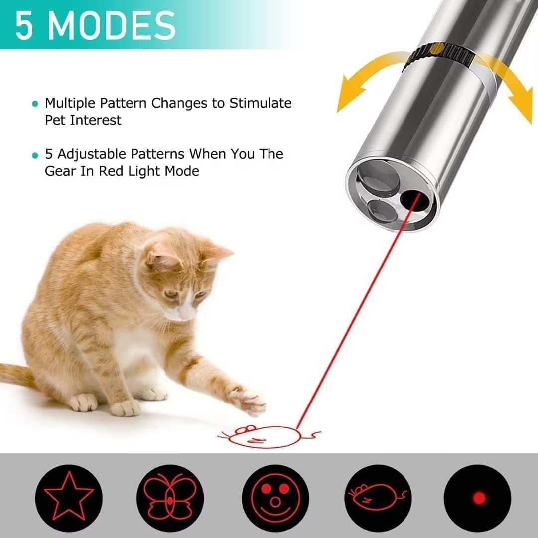 Cat Toy Laser Pointer with 5 Adjustable Patterns USB Recharge Laser Long Range and 3 Modes Training Chaser Interactive Toy