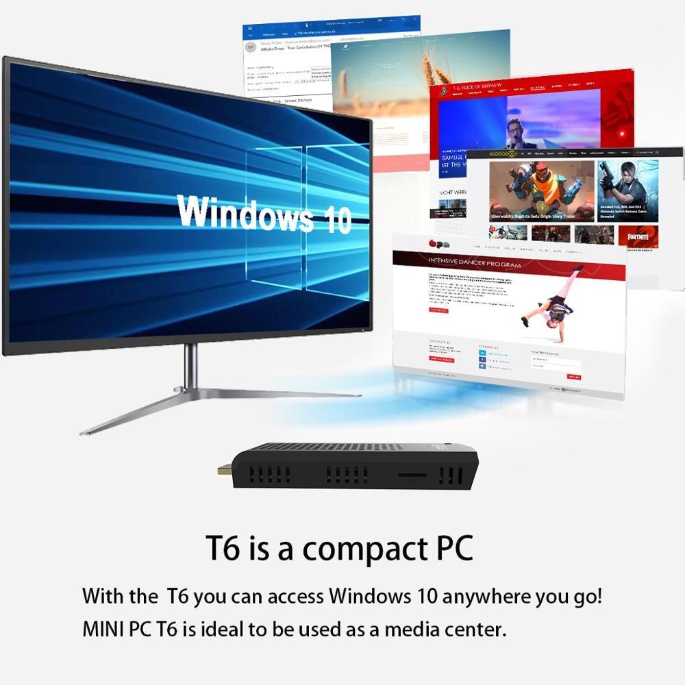 OEM 2021 Newest  T6 Fanless Mini Stick PC Intel Z8350 CPU 2+32GB /4+64 /8+128gb for Windows 10 Ubuntu Linux Pocket PC computer