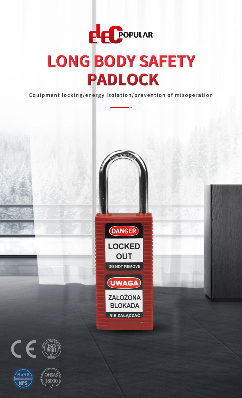 China Manufacturer's 76mm Insulation Nylon Shackle Padlock Long Lock Body & Non-Conductive Cylinder Lock Product