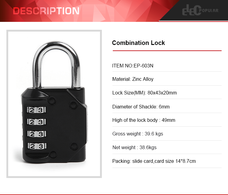 Portable 4 Digital Combination Code Lock Anti-theft Padlock With Durable Shackle